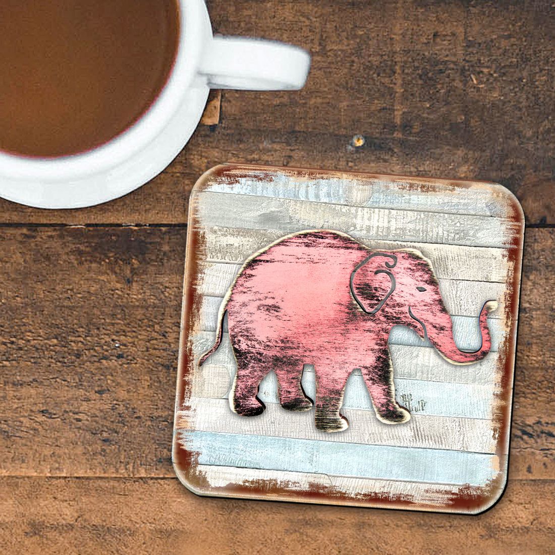 Elephant Wooden Cork Coasters Gift Set of 4 by Nature Wonders - Nature Wildlife Decor  - 8198229-9C-S4