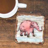 Elephant Wooden Cork Coasters Gift Set of 4 by Nature Wonders - Nature Wildlife Decor  - 8198229-9C-S4