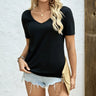 Women's Solid Color Deep V-neck Backless Lace Patchwork Loose T-shirt - Lootquake