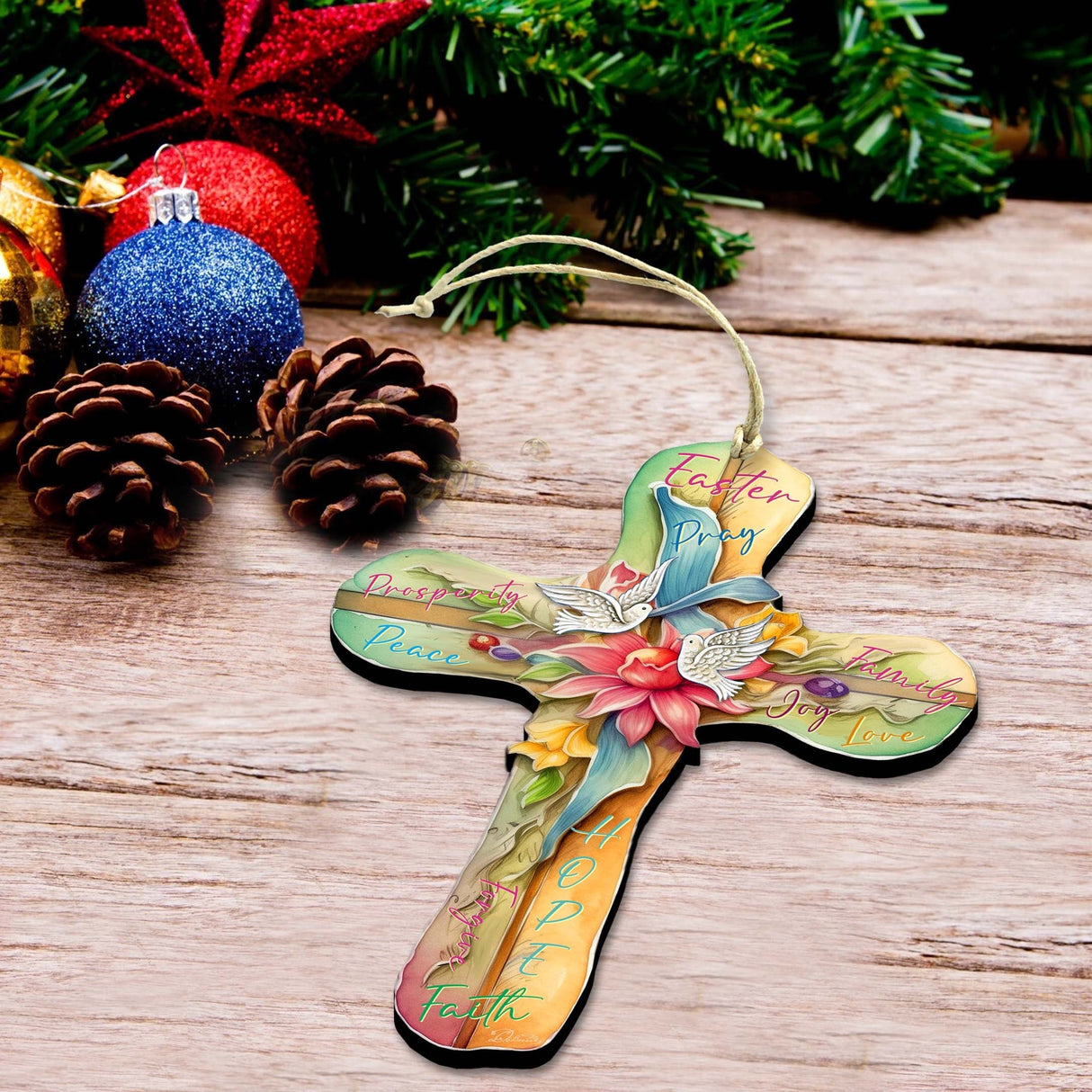 Easter Cross with Doves Wooden Ornaments by G. DeBrekht Easter Spring Decor - 8688167