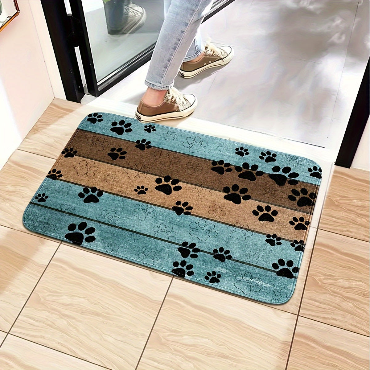 Felpudo ultraabsorbente con huellas de perro: elegante alfombra de entrada para patas embarradas, de secado rápido, antideslizante, ideal para hogares con mascotas concurridos.