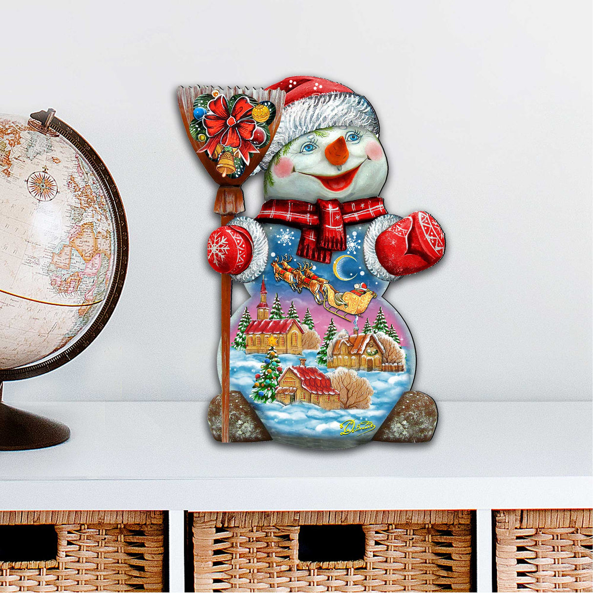 Decoración navideña de Papá Noel en el cielo nocturno con muñeco de nieve para puerta de G. DeBrekht - 818158H