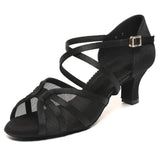 foralod Mesh Woman Latin Dance Shoes Low Heels Salsa Shoes for Women Dancing Ballroom Dance Shoes Satin Prom Shoes Black - Lootquake