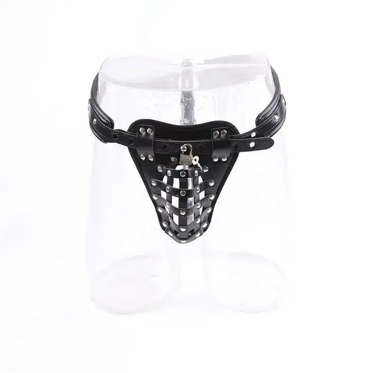 Leather Men's Chastity Belt with Cock Cage, Adult Toy - Lootquake
