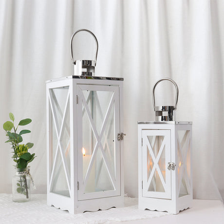 17.5''&24.5'' H Metal Decorative Candle Holders Rustic Hanging Lantern(Set of 2)-0