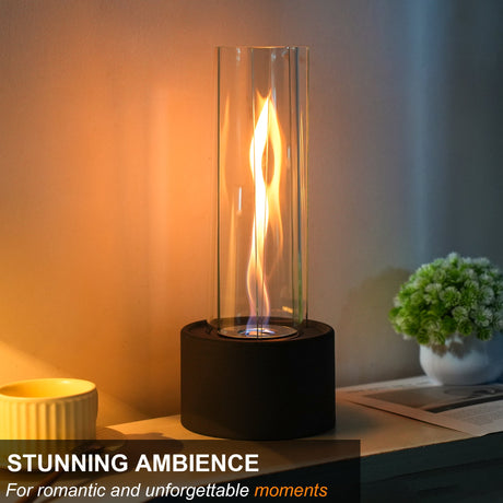 Cylindrical Bioethanol Vented-Free Fireplace – Tabletop Clean-Burning Design with Tempered Glass & Fire Snuffer-0