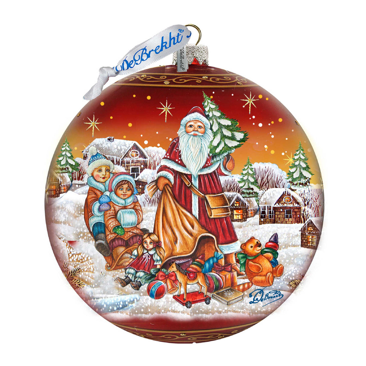 Santa Gift Giver Ball Glass Ornament Limited Edition by G. DeBrekht - Christmas Santa Snowman Decor - 73874R