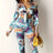 Women's Plant Animal Print Long Sleeved Lace Up Top And Slim Fit Pants Two-piece Pants Set - Lootquake