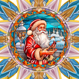 Santa with Cardinal Star Tree Topper Wooden Decor by G. Debrekht - Santa Snowman Decor - 89507