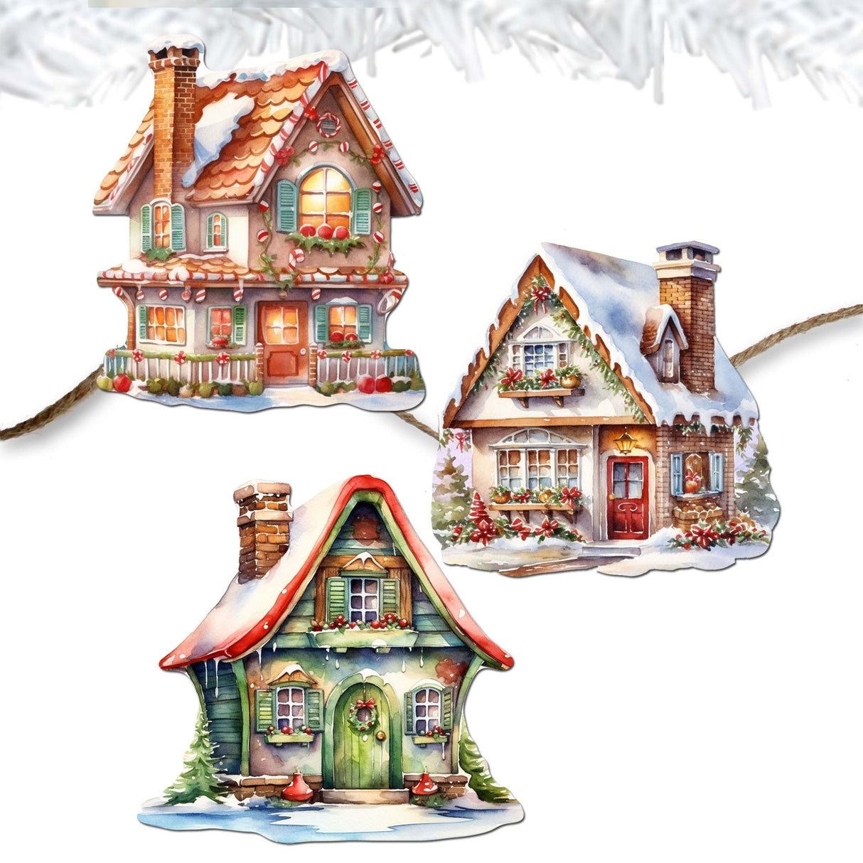 Dream Houses Decorative Wooden Clip-on Ornaments Set of 3 by G. Debrekht - Christmas Decor - 8091029C-S3