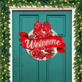 Christmas Wreath Welcome Sign Front door welcome sign Main entrance banner Welcome sign - Wooden front porch decor - 933117H