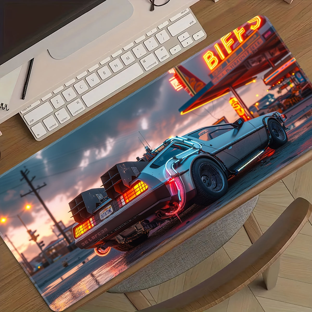 Ultra-Sleek Silvery Sports Car Design Large Gaming Mouse Pad - Extended, Thick, Non-Slip Rubber Desk Mat With Precision Stitched Edges - Washable & Durable