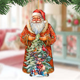 Adornos de madera de Papá Noel con amigos del bosque de G. Debrekht - Decoración navideña de Papá Noel y muñeco de nieve - 8691409