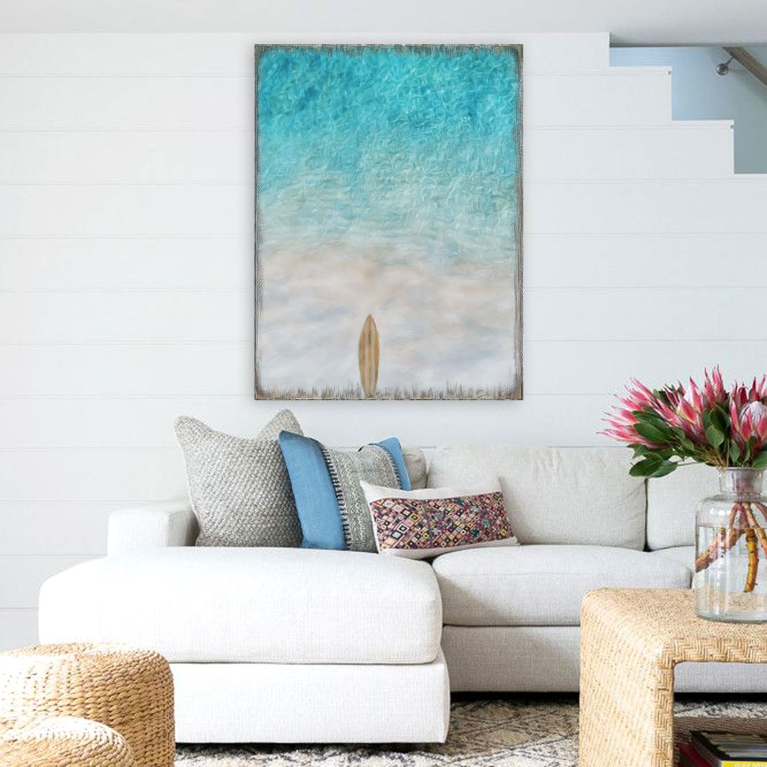 Tabla de surf de madera para pared costera de Nature Wonders - Decoración costera con vida marina - 95394B