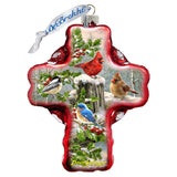 Adorno de cristal con forma de cruz de los Cardenales de Invierno de D. Gelsinger - Decoración navideña - 758-010-DG