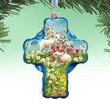 Sheep and Flowers Glass Ornament by D. Gelsinger - Nativity Holiday Decor - 758-020-DG