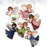 Loving Angels Wooden Ornaments Set of 6 by Jamie Mills-Price - Nativity Holiday Decor - 8457517-S6-MP