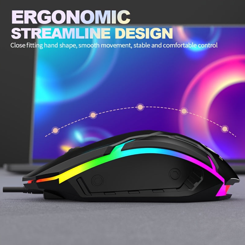 Ratón USB universal con cable y luz: sensor óptico de alta precisión, diseño ergonómico, luces LED luminosas, listo para usar, compatible con computadoras de escritorio, portátiles y juegos de eSports. Ratón para juegos competitivos, económico y duradero.