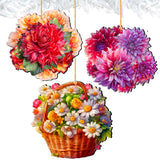 Flower Bouquets Decorative Wooden Ornaments Set of 3 by G. Debrekht - Love Family Decor - 8091076-2-S3