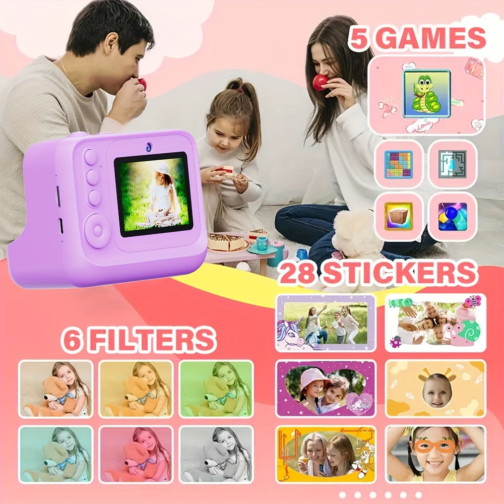 Appareil photo instantané pour enfants 2,4 pouces, carte 32 Go, 3 rouleaux de papier, chargement USB, cadeau d'anniversaire, Halloween, Noël, appareil photo numérique haute définition, adapté aux enfants