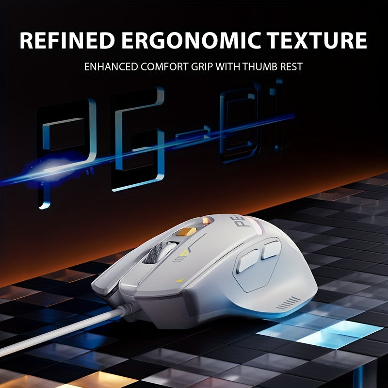 1pc INPHIC PG1 Wired Gaming Mouse, Ergonomic Design, Macro Programming, RGB Backlit, Optical Tracking, USB Plug-in, Windows 10 Compatible, Right-Handed, Plastic, No Battery Required