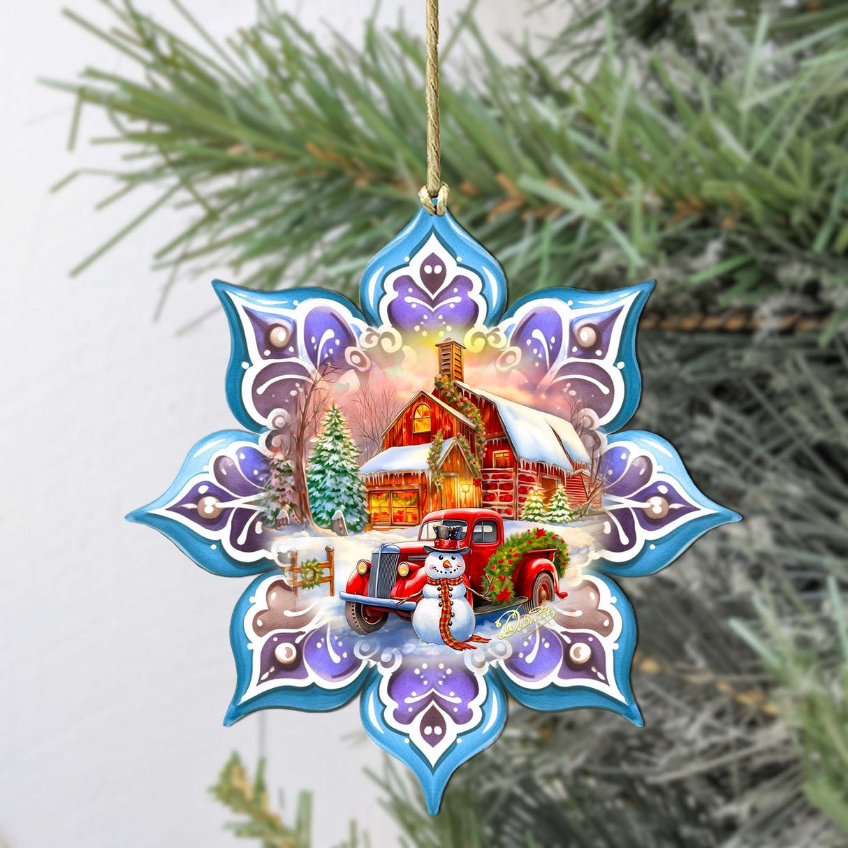 Christmas Red Barn Snowflake Wooden Ornaments by G. Debrekht - Christmas Decor - 8688429