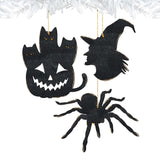 Halloween Wooden Ornaments-Pumpkin, Witch Hat, Spider-Set of 3 - Thanksgiving Halloween Decor - 8100186S3