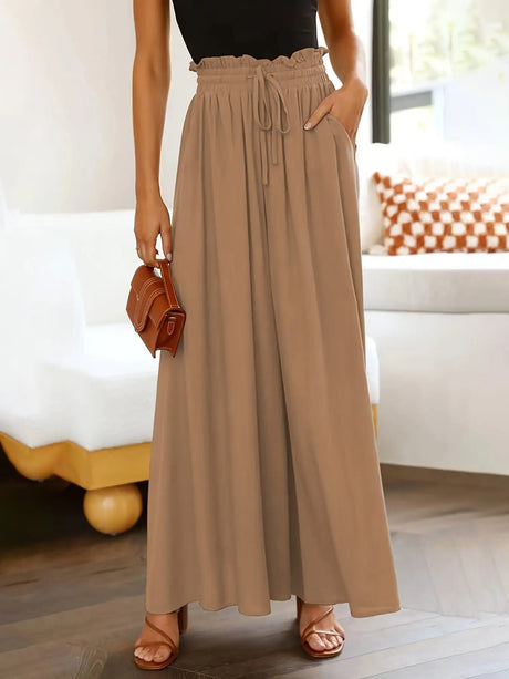 Ladies Plus Size Casual Pants Elastic Waist Wide-leg Pants - Lootquake