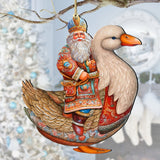Charming Santa on Goose Wooden Ornaments by G. Debrekht Christmas Santa Snowman Decor - 8611063