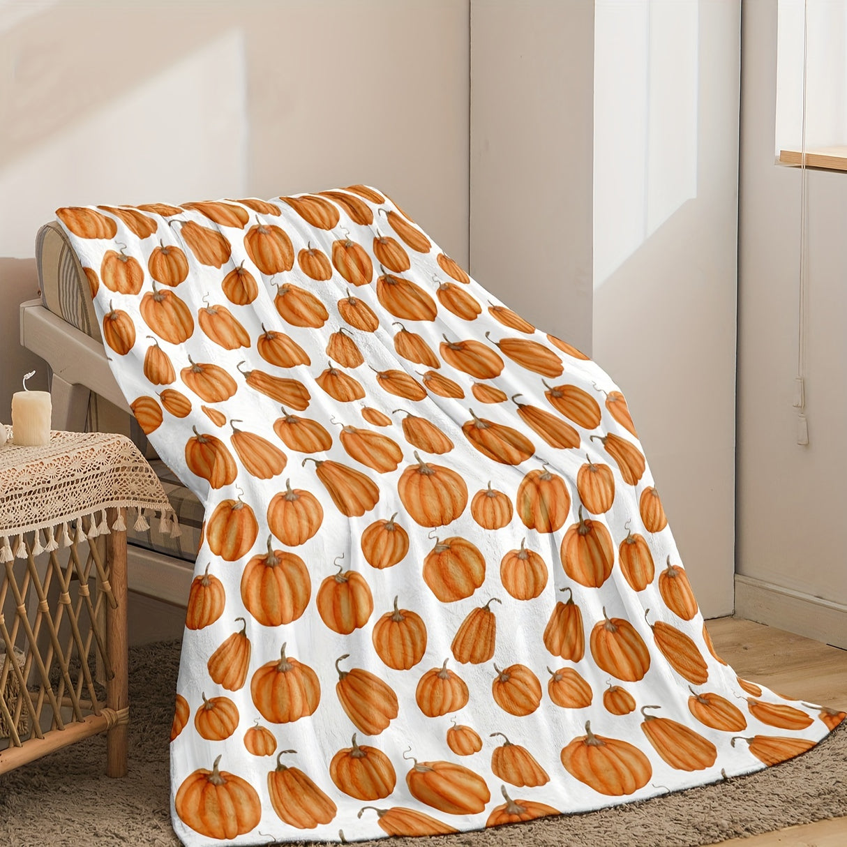 Cozy Pumpkin Print Flannel Throw Blanket - Perfect For Fall, Thanksgiving & Christmas Gifts | Soft, Warm & Reversible | Ideal For Couch, Bed, Office & Travel