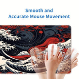 Grand tapis de souris de jeu Red Wave – Tapis de bureau en caoutchouc antidérapant avec bords cousus avec précision, lavable, forme rectangulaire oblongue pour l'eSport et le bureau