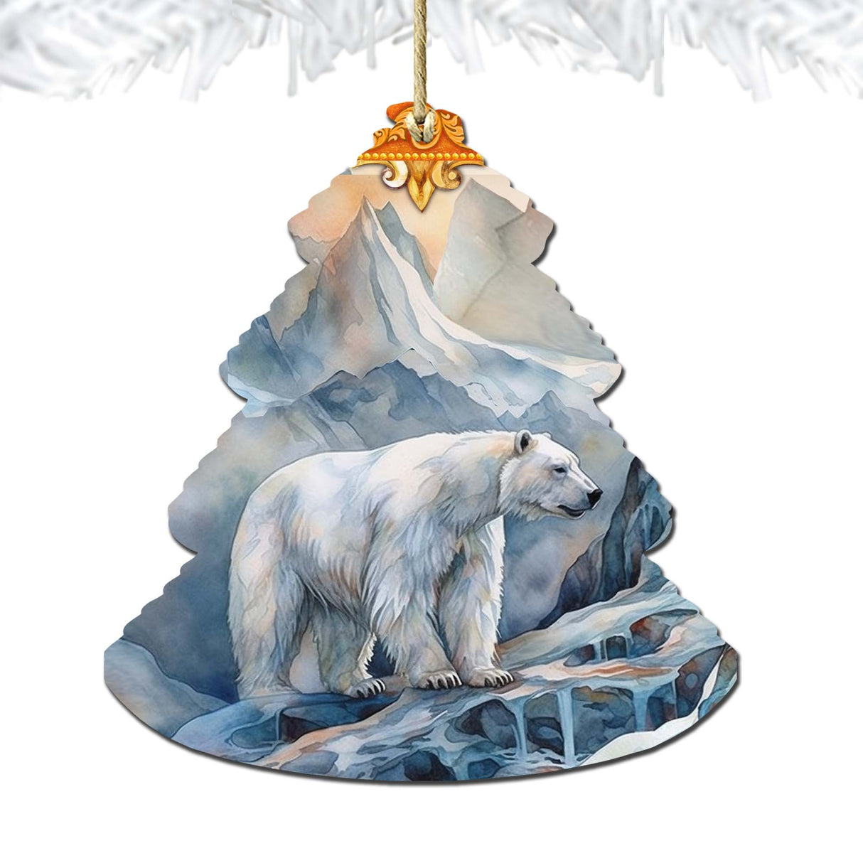 Adornos de madera para árbol de oso polar con cresta de escarcha de G.Debrekht - Decoración navideña con animales salvajes - 870002