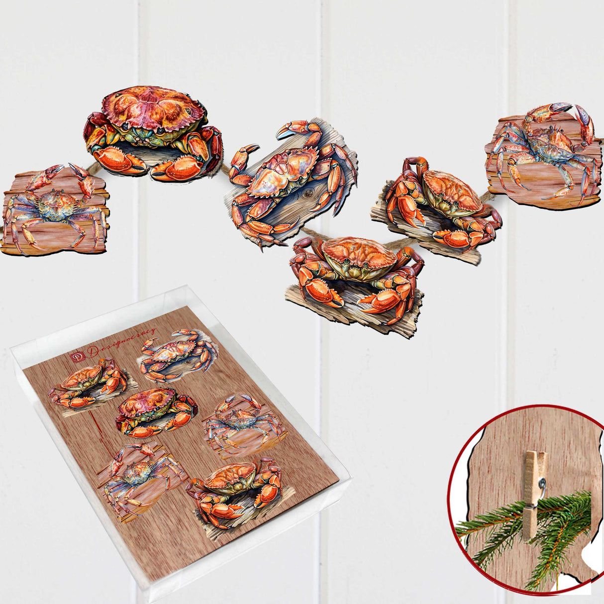 Crabs of the Wild Decorative Wooden Clip-on Ornaments Set of 6 by G. Debrekht - Wildlife Decor - 8090121C-S6