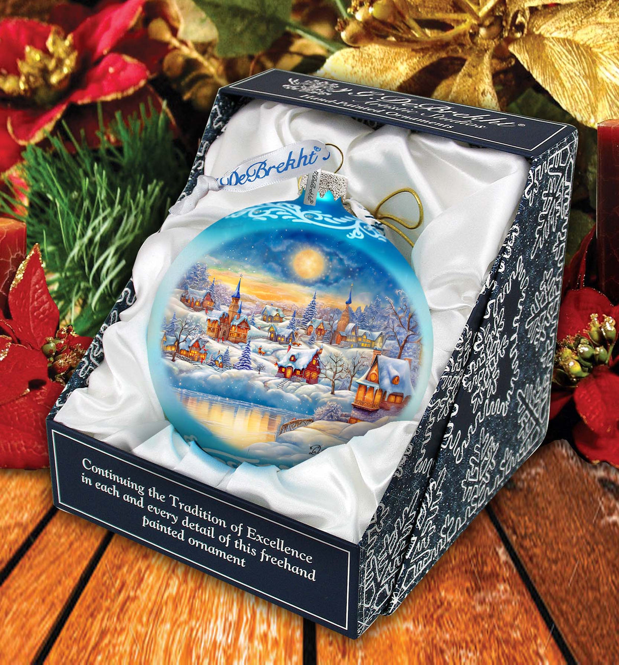 Magic Winter Village Ball Glass Ornament by G. Debrekht - Christmas Santa Snowman Decor - 73377