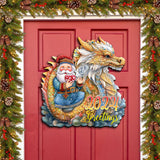 Decoración navideña para puerta con Papá Noel y dragón, fechada en 2024, de G. Debrekht - Decoración navideña con Papá Noel y muñeco de nieve - 8611088H