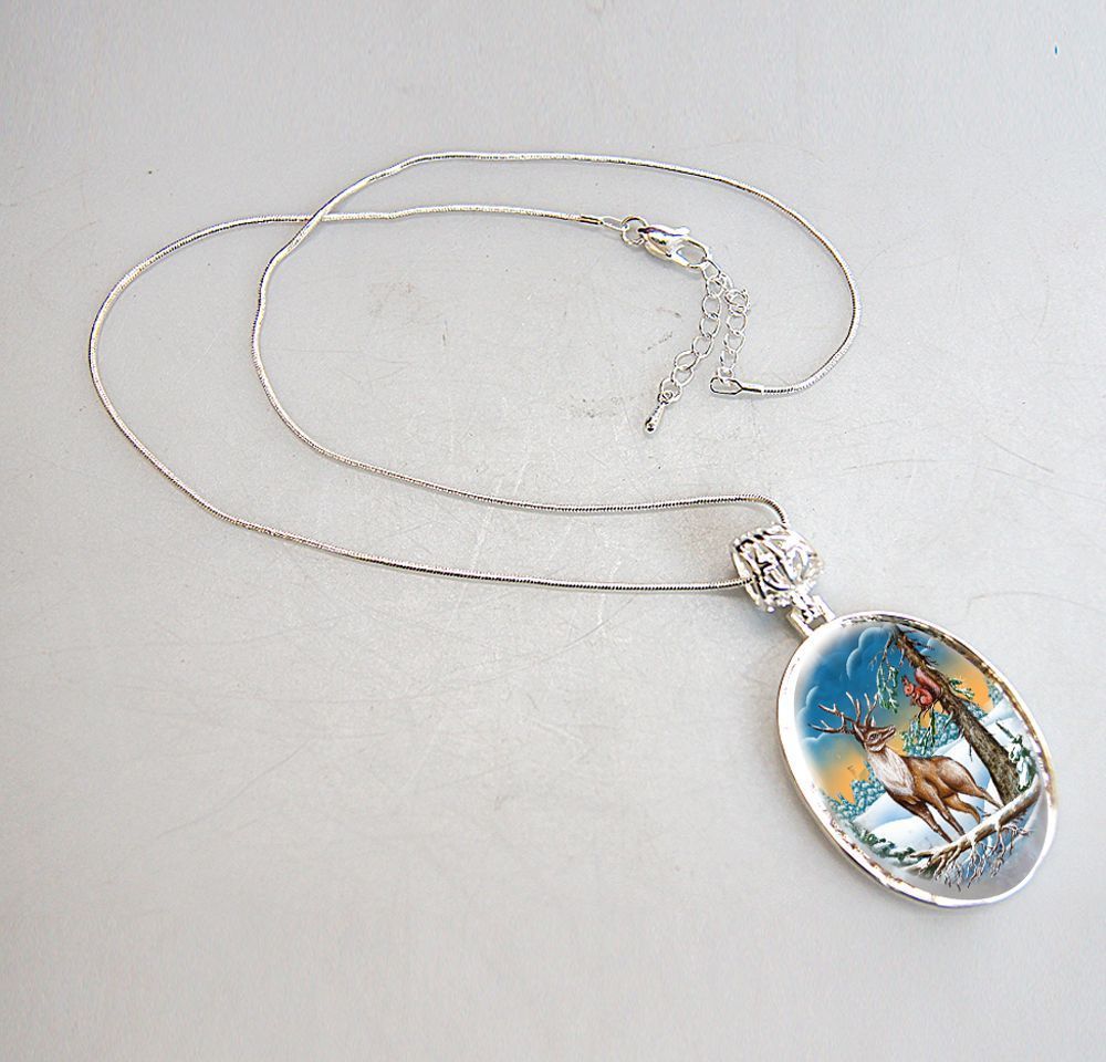 Collar con colgante de nácar bañado en plata con reno real - 44034