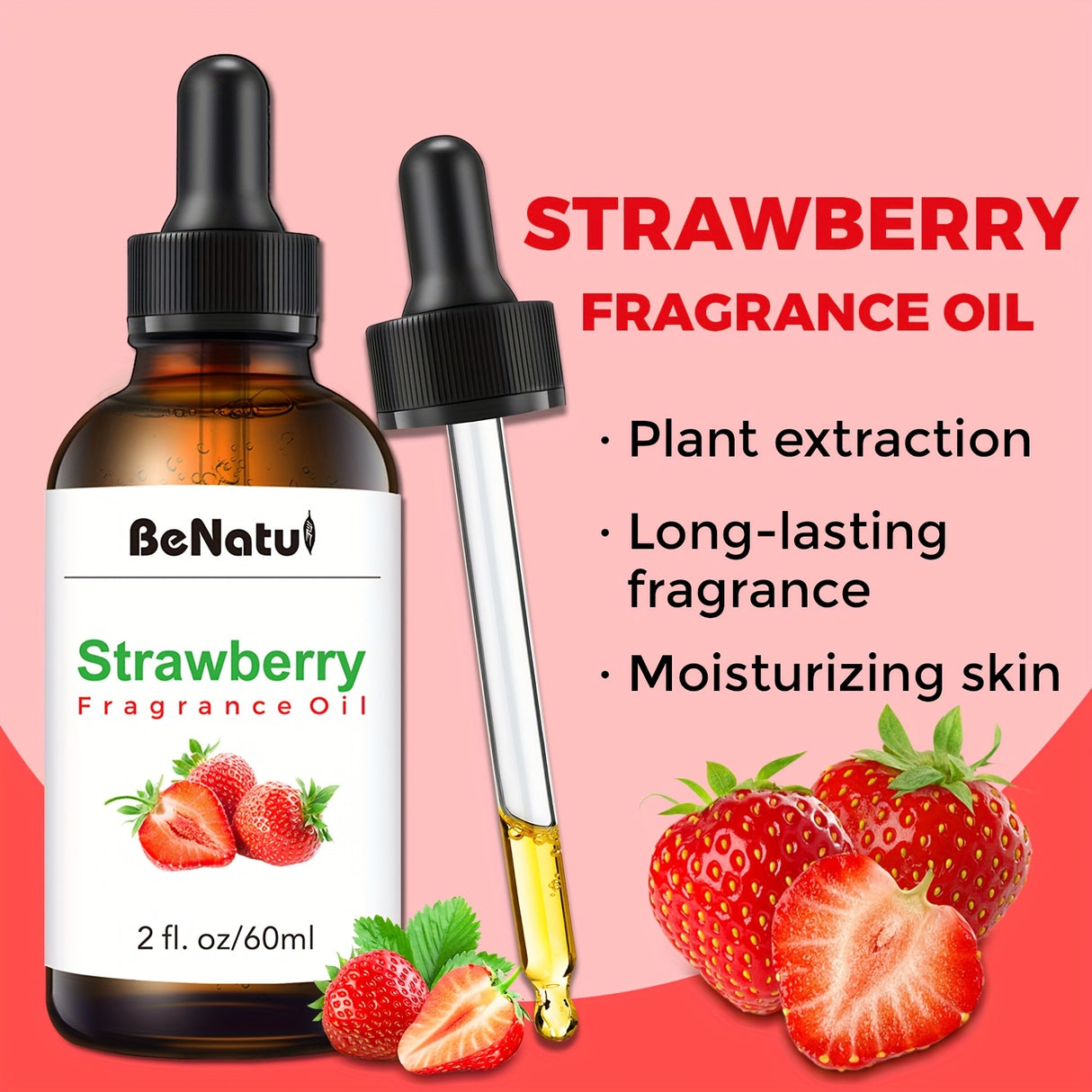 Strawberry Fragrance Essential Oil 60ml For Humidifier, Diffuser, Scented Candle - (2 Oz) - Suitable For Bedroom, Home, Hotel, Restaurant - Local Warehouse