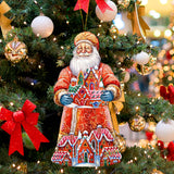 Adornos de madera de Papá Noel y la casa de jengibre de G. Debrekht - Decoración navideña de Papá Noel y muñeco de nieve - 8691404