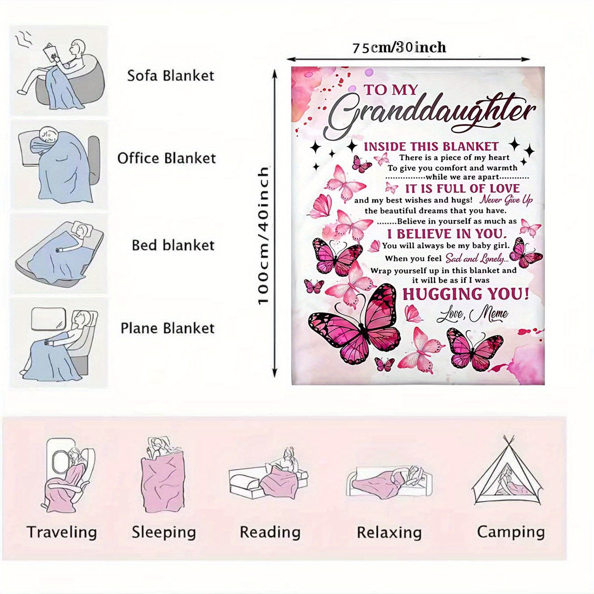 Manta de franela suave y acogedora, con estampado de mariposas: ¡un regalo navideño perfecto para la nieta de parte de la abuela!