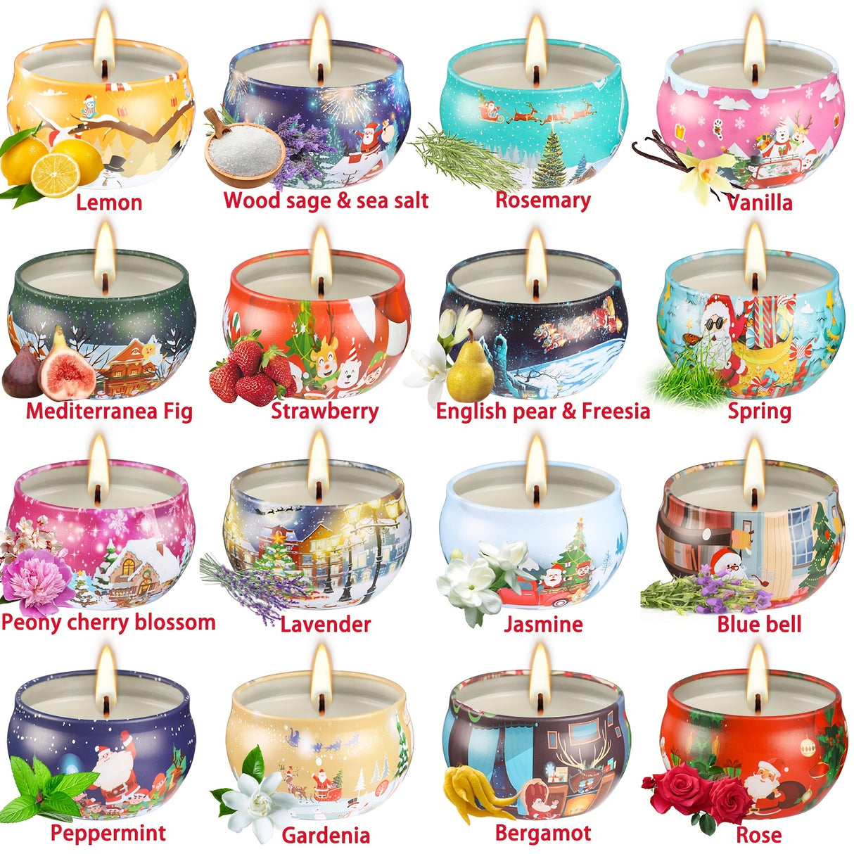 16pcs 1.6*2.4in (4cm*6cm) Christmas Scented Candle, Smoke-free, Non-drip, Elegant Romantic Candle, Suitable for Family, Wedding, Church, Seasonal Celebrations, Also Very Suitable for Christmas.