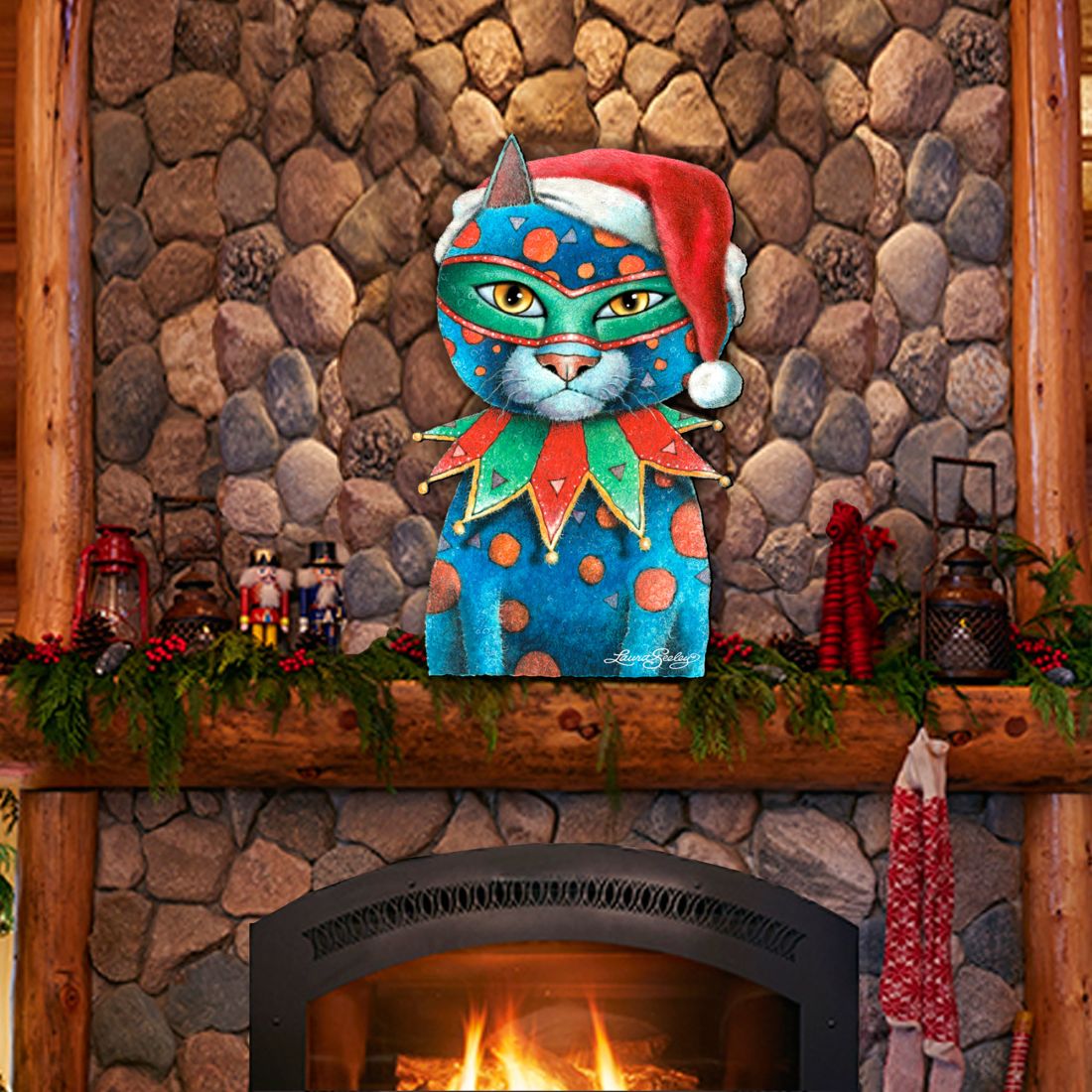 Mardi Gras Santa Cat Holiday Door Decor by Laura Seeley - Pets Dog and Cats Decor - 8512057H