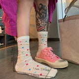 1 Pair Of Polka Dot Print Crew Socks, Sweet Style Cozy Breathable All-match Mid-tube Socks, Women's Stockings & Hosiery