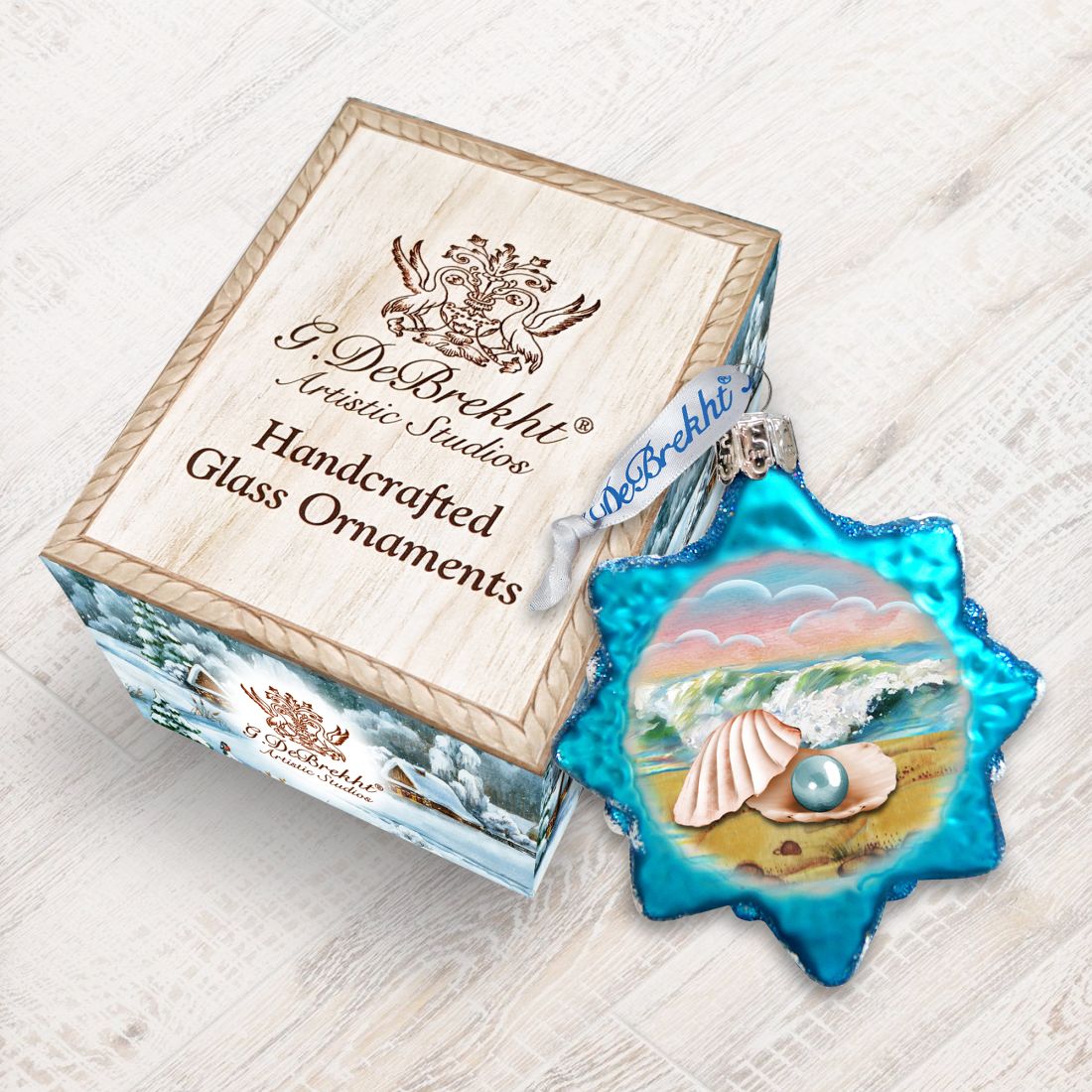 Adorno de concha de perla de vidrio de mercurio de G. DeBrekht - Decoración navideña costera - 775485