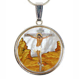 Crucifixion Silver Plated Mother of Pearl Jewelry Necklace - 43058