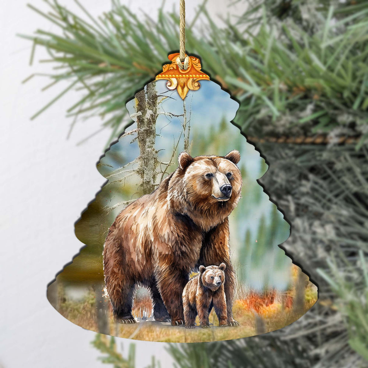 Adornos de madera para el árbol de Navidad de la familia Grizzly, de G.Debrekht - Decoración navideña con temática de vida silvestre - 870009