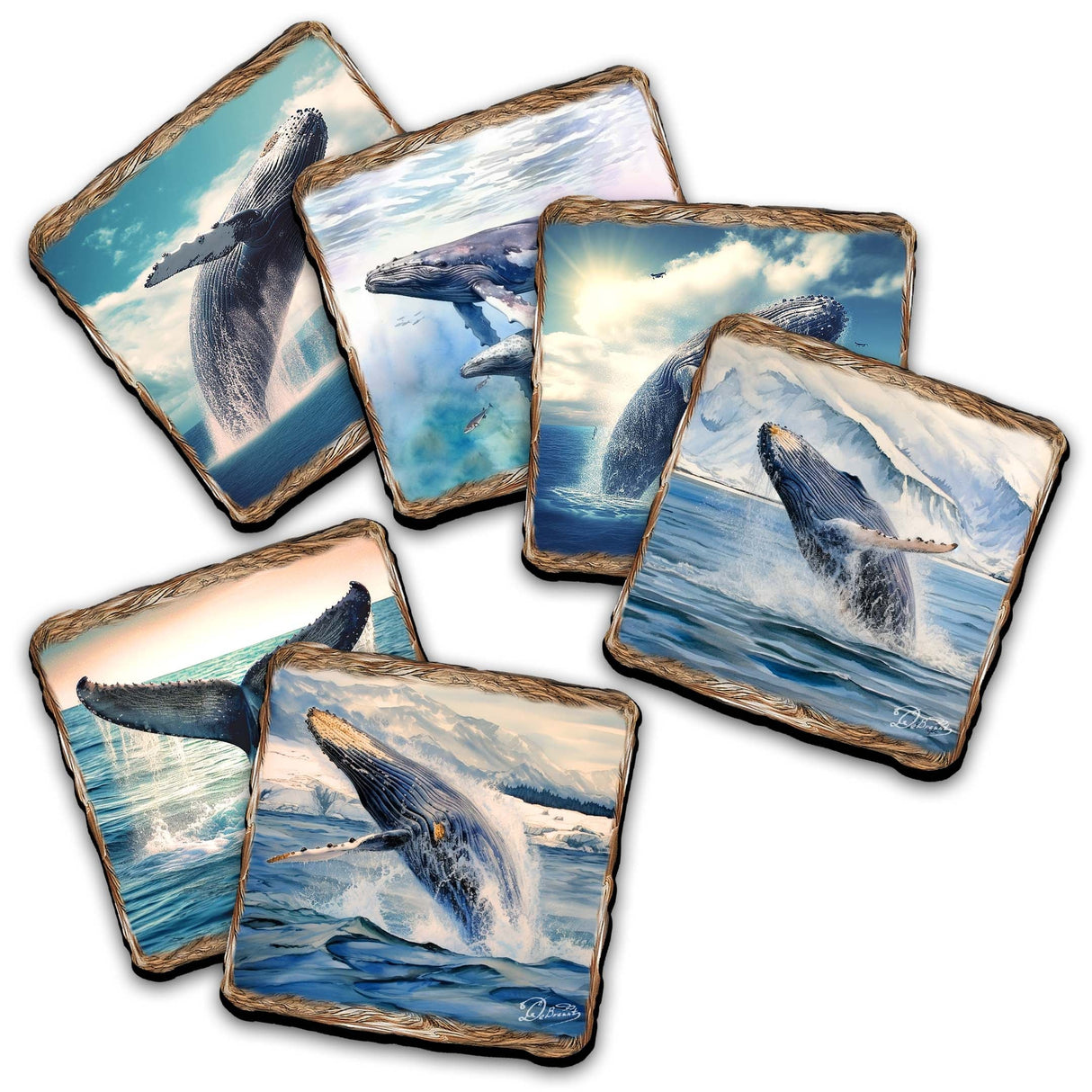 Humpback Whale Wooden Cork Placemat and Coasters Gift Set of 7 by Nature Wonders Coastal Nature Wildlife Decor  - 85403C-S7