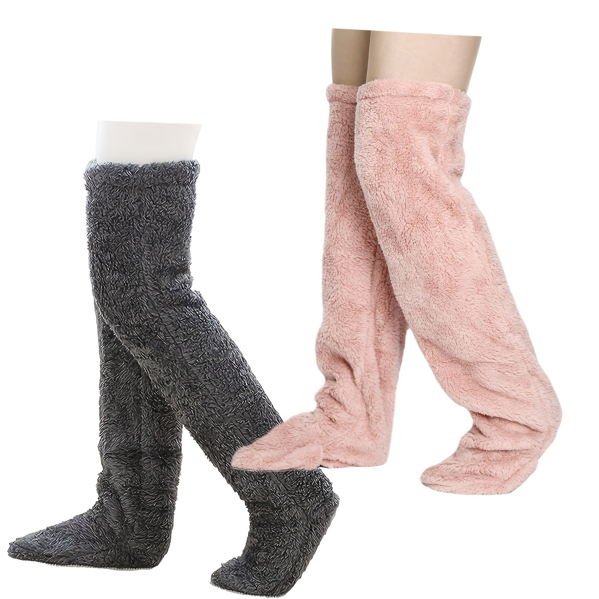 Calcetines afelpados hasta el muslo para parejas: medias de punto cálidas y duraderas por encima de la rodilla, de fácil cuidado.