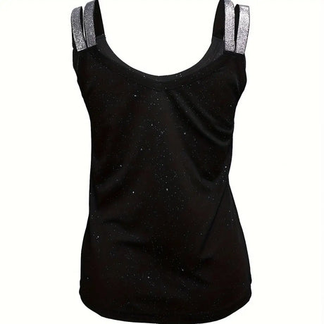 Ladies' V-neck Sequined Shoulder Strap Fashion New Solid Color Tank Top - Lootquake