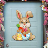 Bunny with Chick Wooden Door Hanger by G. DeBrekht - Easter Spring Decor - 815432-1H