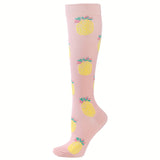1 Pair of Stylish Striped Compression Socks for Women - Breathable, Comfortable, and Protective Ankle and Calf Support for All-Season Wear - Hand Wash Only, Nylon Blend Knit Fabric